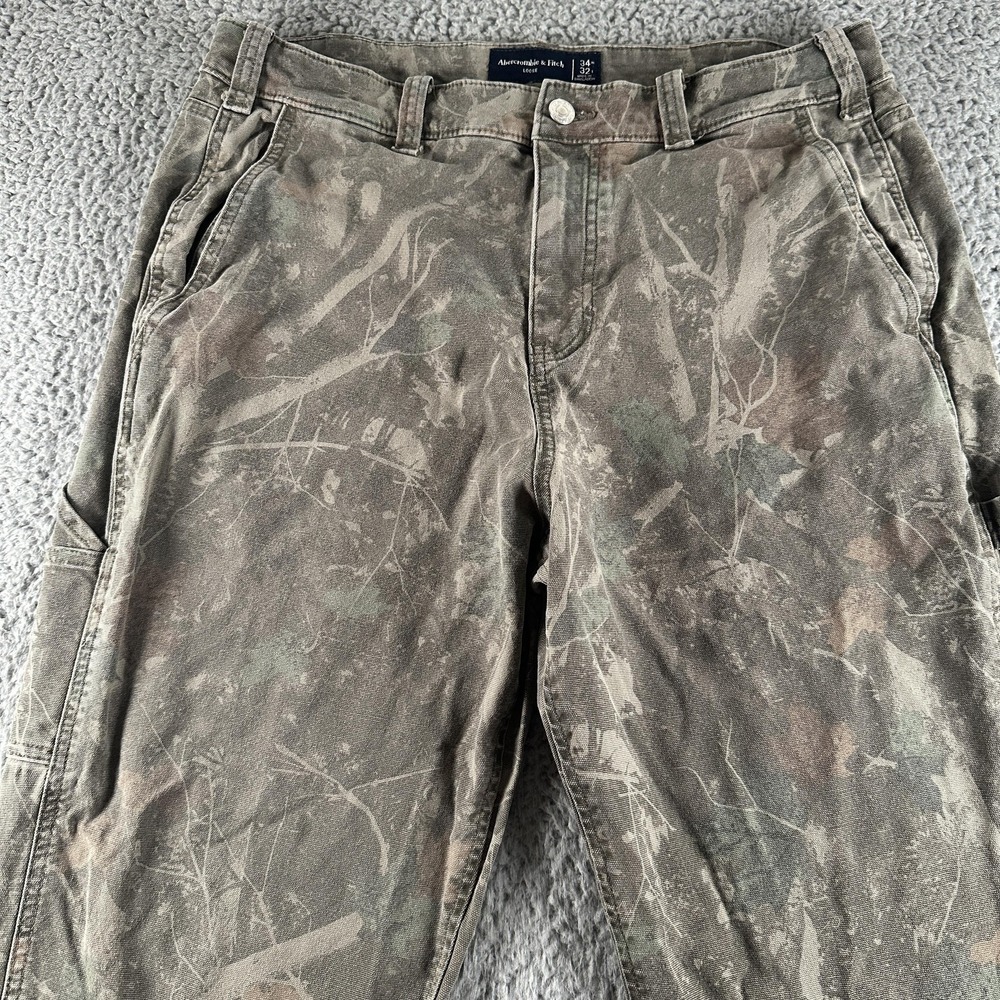 Abercrombie & Fitch Cargo Pants Mens 34(33 Fits)x32 Green Camo Loose Workwear - Picture 2 of 13